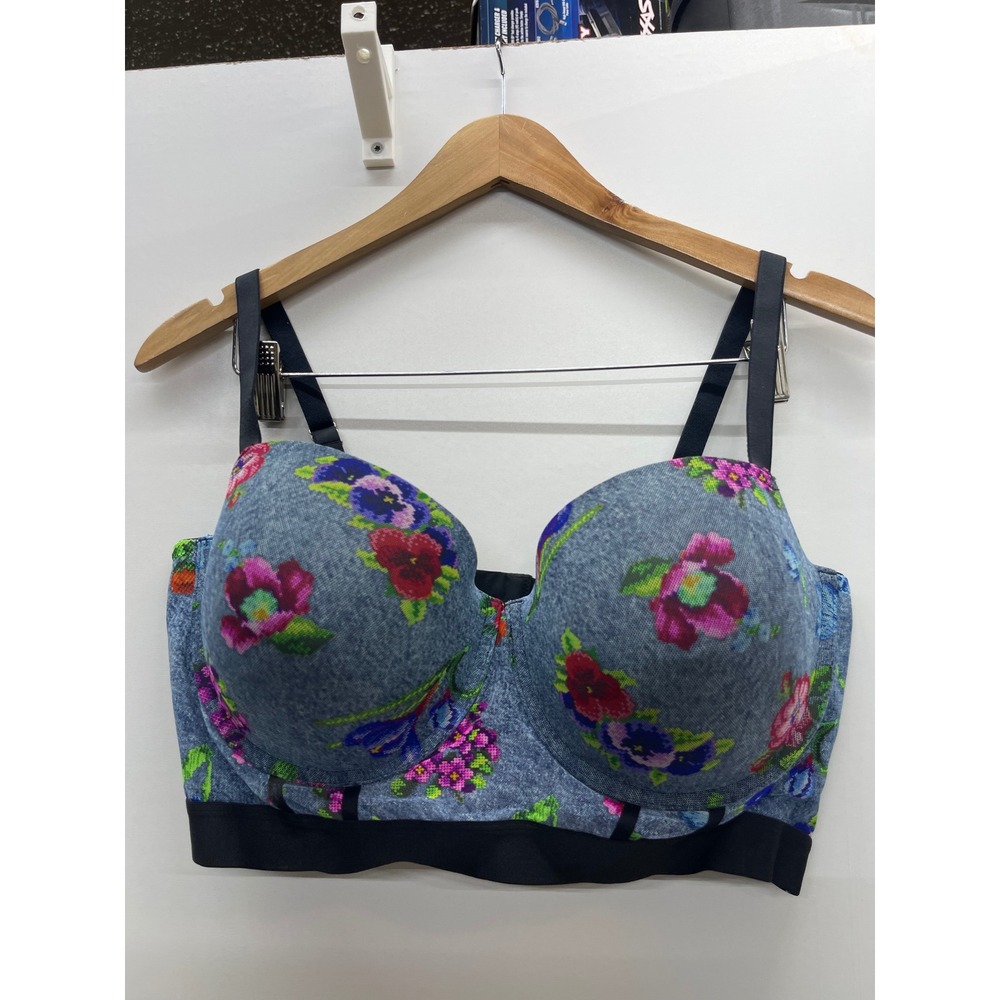 Parade Floral Denim Print Longline Bralette Blue Multi 3XL PR251W